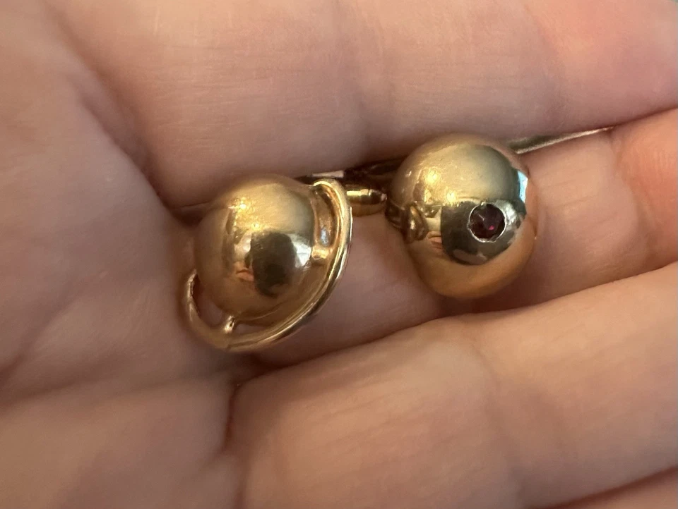 Swank Cufflinks Gold Tone Planets, 1st Has Ring Around It 2nd Round W/red Stone - Image 3 of 4