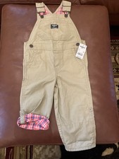 NWT Oshkosh Bgosh Khaki Pants Overalls Size 3T Plaid Pink Lining/Trimmed Cotton