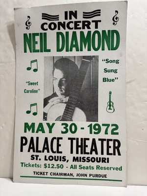 Neil Diamond 1972 St. louis Missouri Vintage Concert Poster As Is