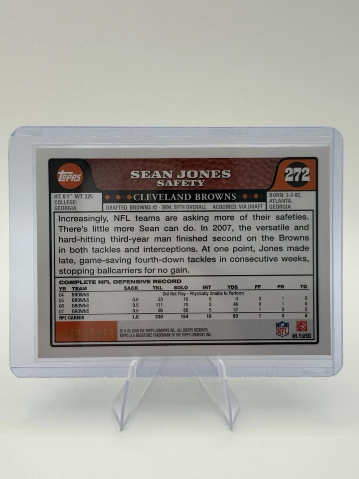 2008 Topps - Sean Jones #272 Gold Border /2008 Cleveland Browns - Image 2 of 2