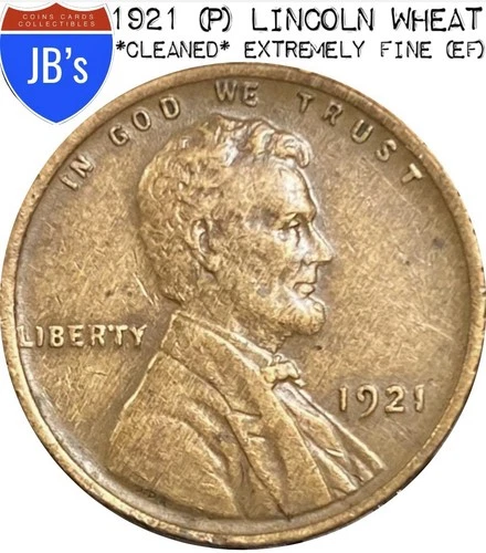 1921 (P) Lincoln Wheat Cent Penny 1c - *CLEANED* Extremely Fine (EF)