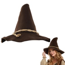 Men Halloween Witch Costume Hat Felt Wide Brim Pointed Top Brown Scarecro