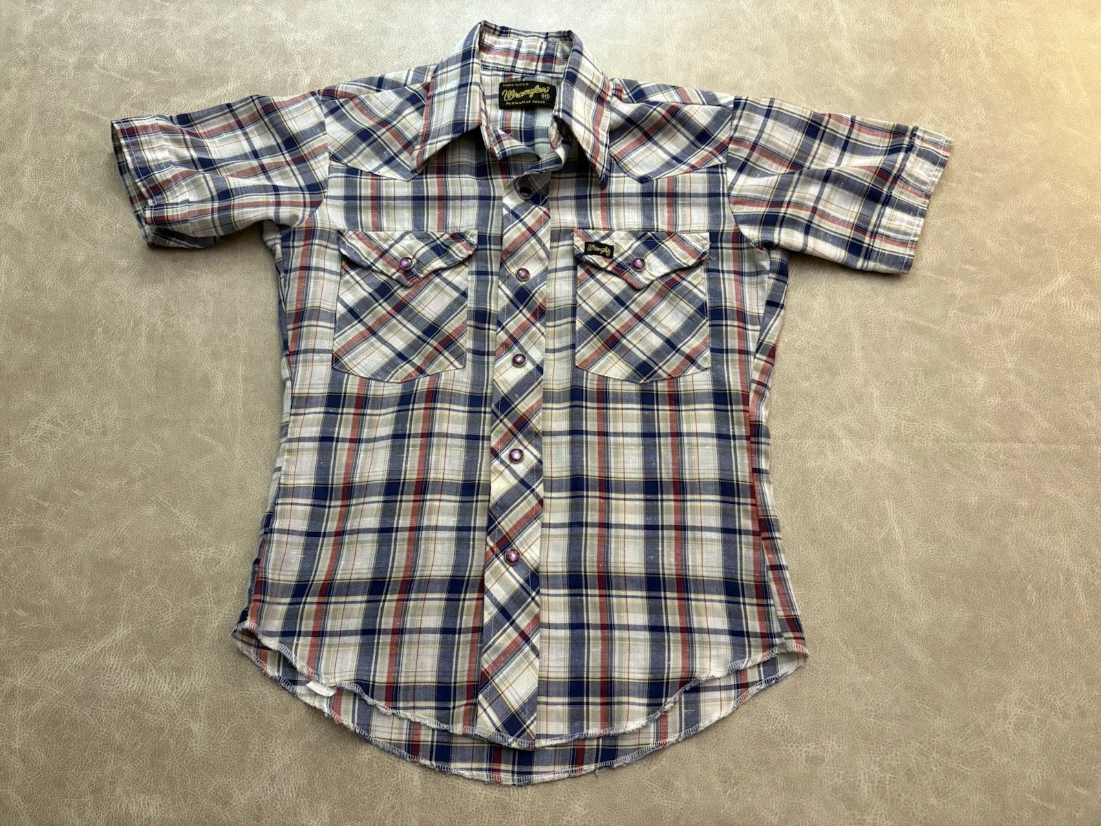 Vintage Wrangler Boys Youth Pearl Snap Button Up Shirt Plaid Size 10 Western