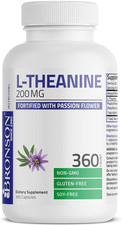 Bronson L-Theanine 200mg Double-Strength with Passion Flower Herb, Non-GMO Glu