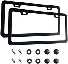 Matte black license plate frames rustproof aluminum pair with screws