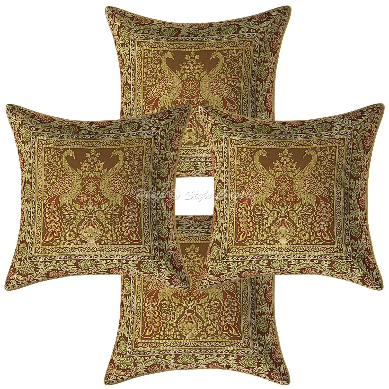 Decorative Throw Pillow Covers 16x16 Brocade Peacock Home Decor Cushion Cover