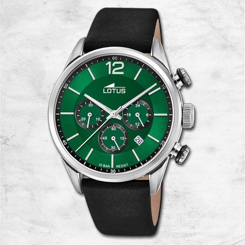Montre Chronographe Homme Lotus Chrono - Boîtier Acier Noir - Bracelet Silicone Bleu - Étanche 100m - Neuf
