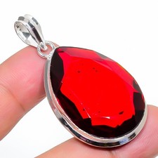 Colgante de piedras preciosas en forma de pera granate de Mozambique hecho a mano joyería 1,9"