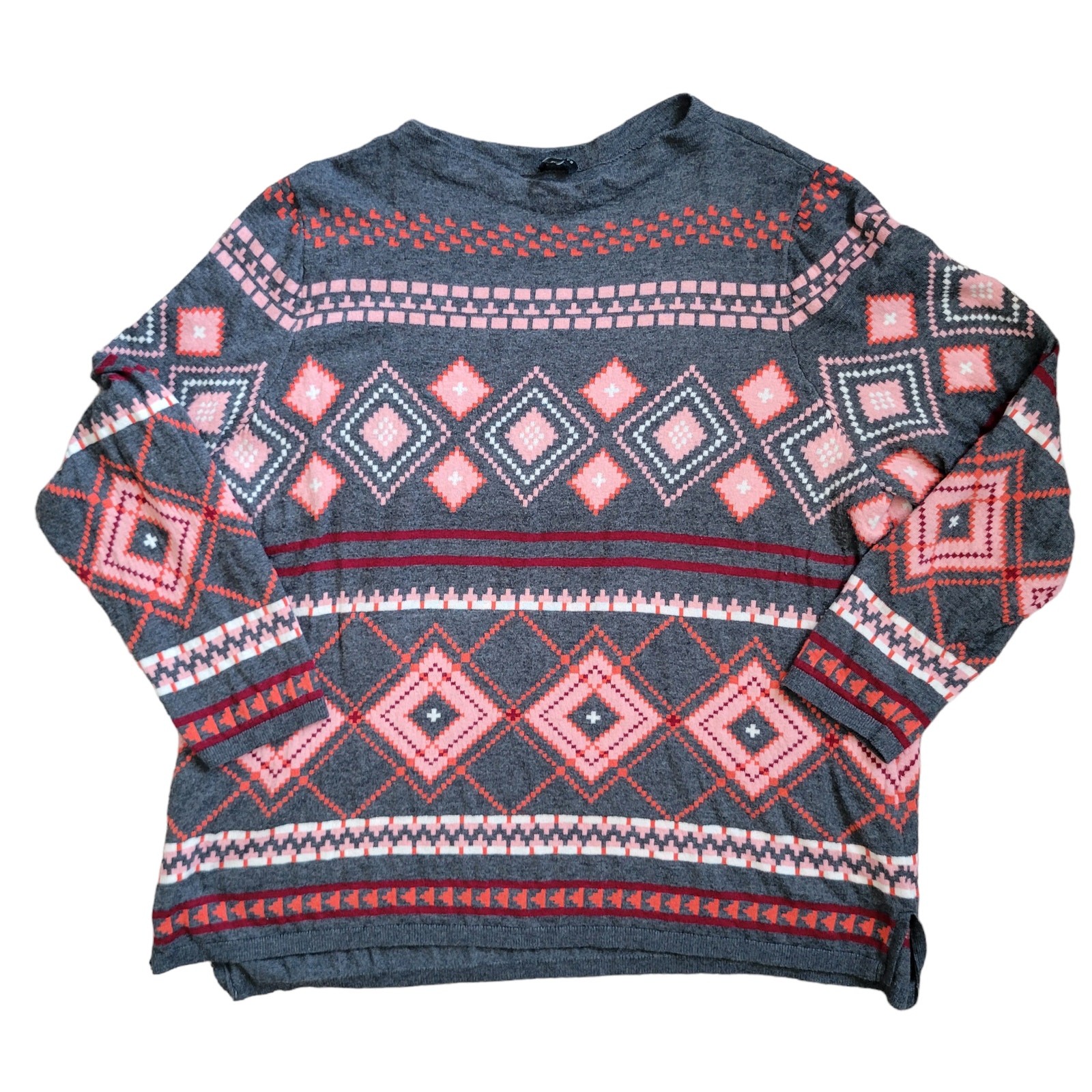 Talbots Woman Lambswool Sweater Geometric Gray Fall Plus Women 3X