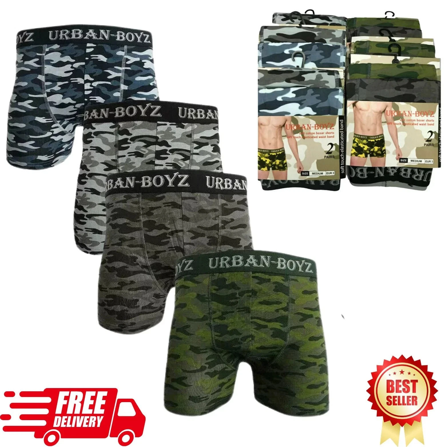 Mens Boxer Shorts Trunks 12 Pack