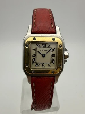 Cartier Santos Galbée Ref. 1567 Quartz 24mm Stahl Gold Damenuhr Lederband - Bild 1 von 4