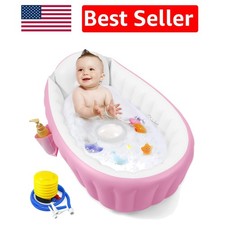 Compact Inflatable Baby Bathtub with Side Pocket - Easy Bathing for Toddlers