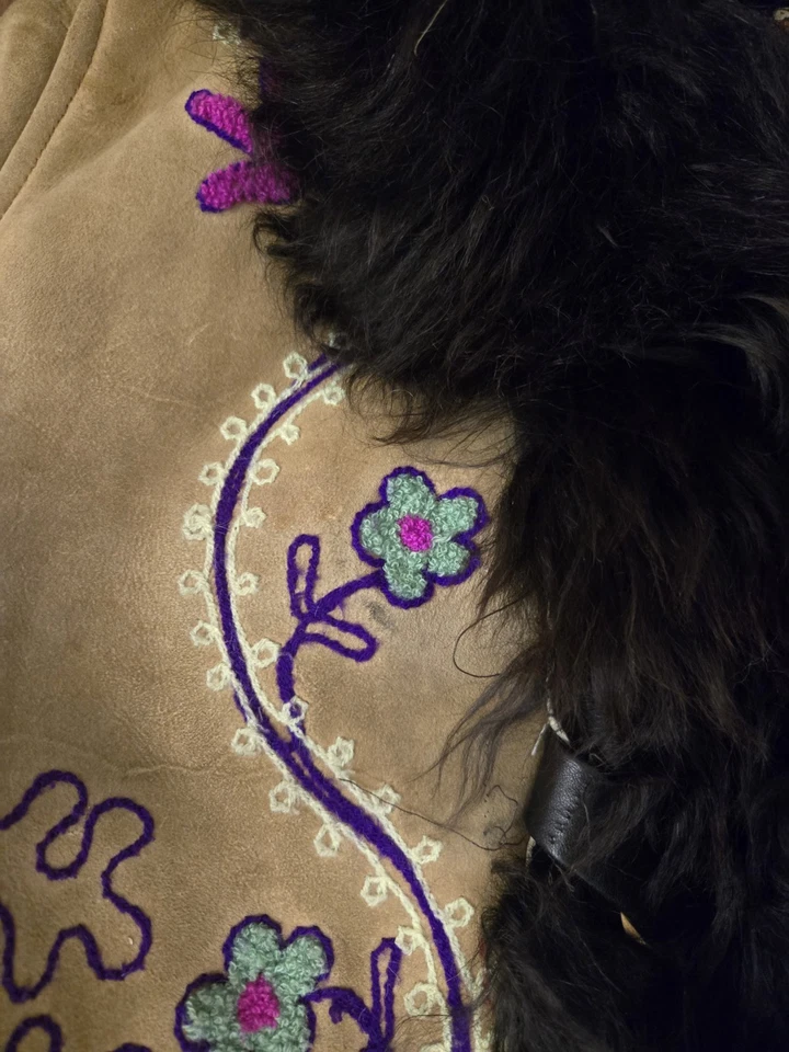 Penny Lane пальто винтажный 60 70-х афганский лохматый цветочный вышитая овчина S Yaqub - Изображение 4 из 4