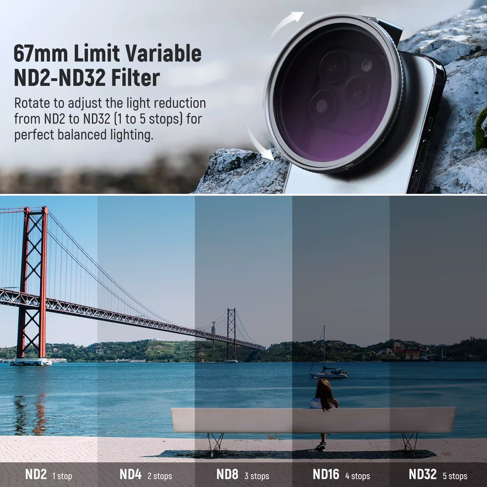 67mm Clip On Variable ND2-ND32 Phone Lens Filter Kit, Phone Clip with Threaded A - Image 2 of 4