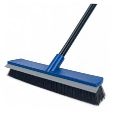 16 Inch Push Broom Outdoor 2 in 1 with Rubber Squeegee and Stiff Blue 16 inch