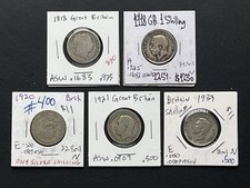 Lot of 5 Great Britain Silver Shillings – 1818 1918 1920 1921 1939 – .925 & .500