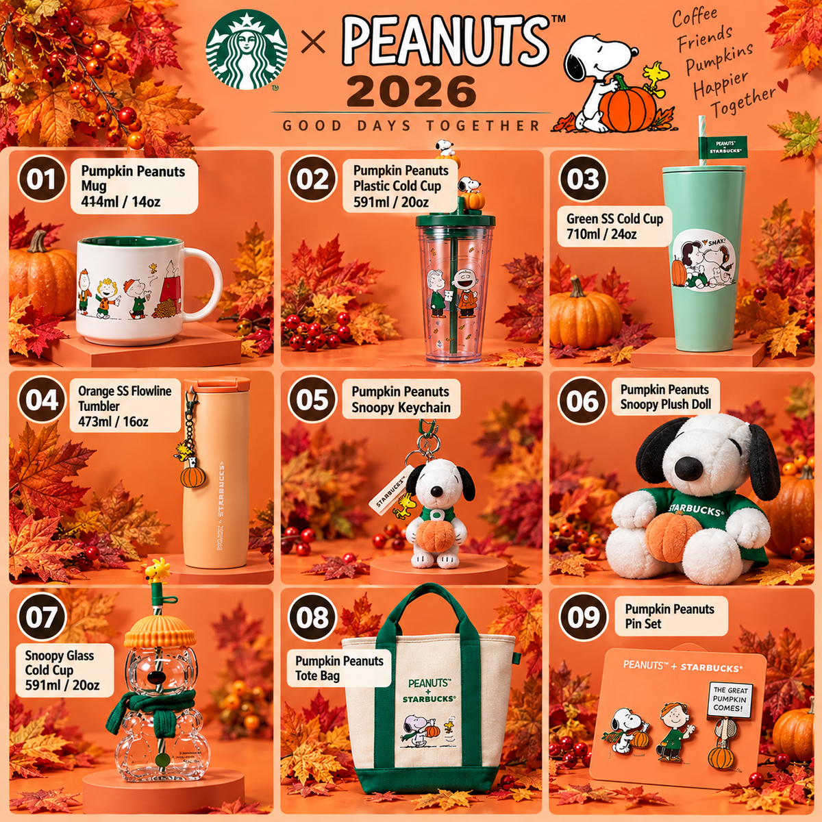 Starbucks Korea 2026 Peanuts Snoopy Tumbler Cold Cup Mug Plush