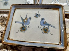 Mexican Pottery Ken Edwards Tonala Hand Painted Blue Bird 1 piece Tray Dish 