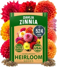 HOME GROWN 𝗨𝗦𝗔 𝗣𝗥𝗘𝗠𝗜𝗨𝗠 Zinnia Dahlia Seeds Pack for 