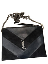 YSL Yves Saint Laurent Beauty Black leather Suede Makeup Cosmetic Pouch