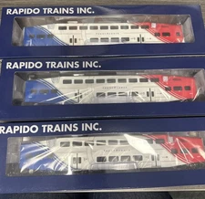 Rapido Trains HO 146034-1/2/3 Bilevel Commuter Car Set3Cab, Coach, Coach NIB CC