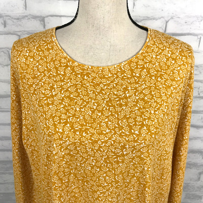 Croft & Barrow Classic Top Tee Shirt 1X Yellow/Gold Floral Long Sleeve Cotton
