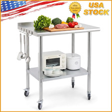 24''x30'' Commercial Stainless Steel Prep Work Table w/ Wheels Backsplash