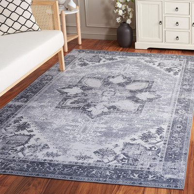Safavieh Washable Rug Tucson Collection - 6 Square Grey Slip Resistant Easy To