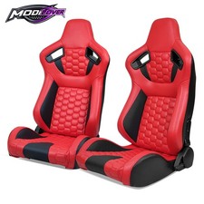 Reclinable Honeycomb Racing Seats Dual Slider Red Black Pu Leather Universal Reclinable Honeycomb Racing Seats Dual Slider Red Black Pu Leather Universal