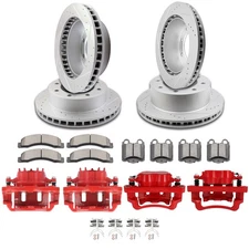 Front Rear Slot Brake Rotor & Calipers Ceramic Pads Kit For 00-05 Ford Excursion