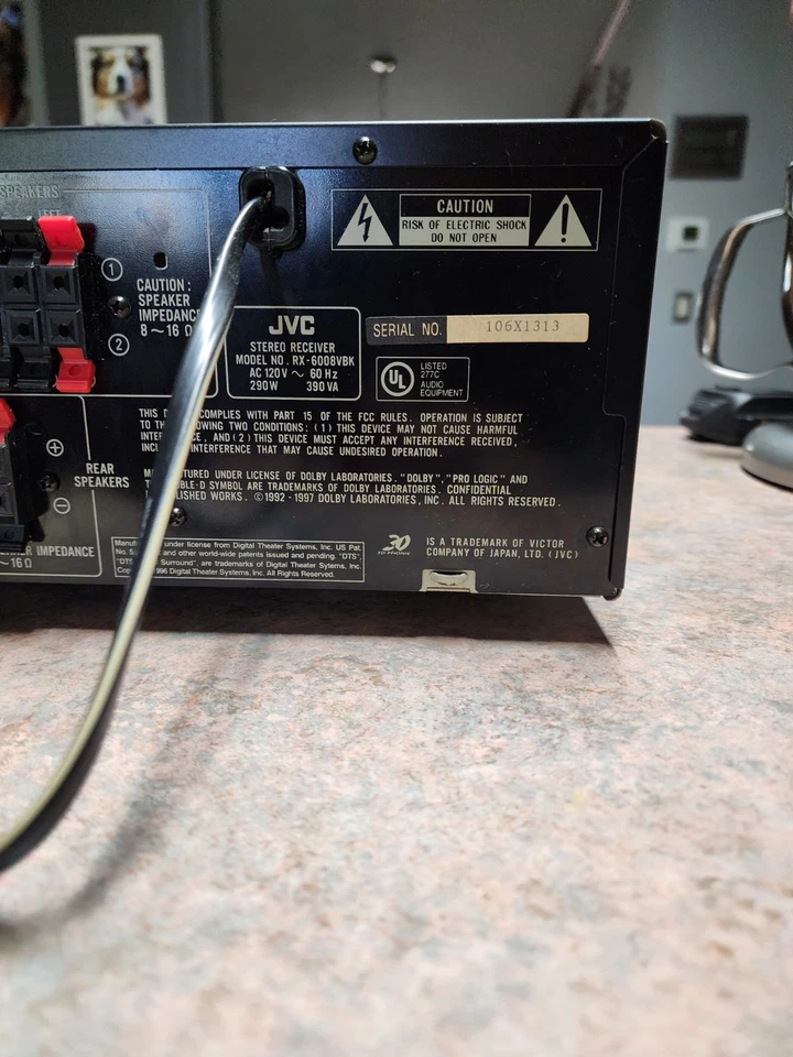 JVC RX-6008V Audio/Video Control Receiver Dolby Digital Surround, Used, W/wires - Image 4 of 4