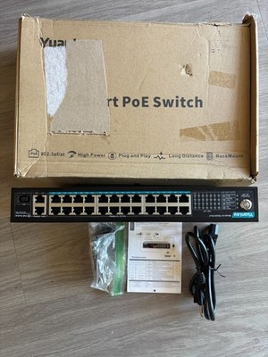 Yuanley 24 Port PoE Switch with 2 Gigabit Ethernet Uplink Port, Open Box