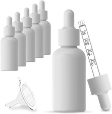 1Oz White Coated Eye Glass Dropper Bottles 30ML with White Cap and Pipettes, U