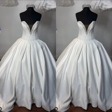 Elegant Wedding Dresses V Neck Crystal Beading Satin A Line Train Bridal Gowns