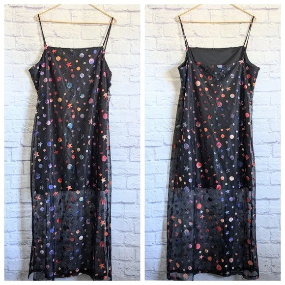 Never Fully Dressed Space Jacquard Mesh Dress 16 NEW Black Multicolor Galaxy - Image 3 of 4