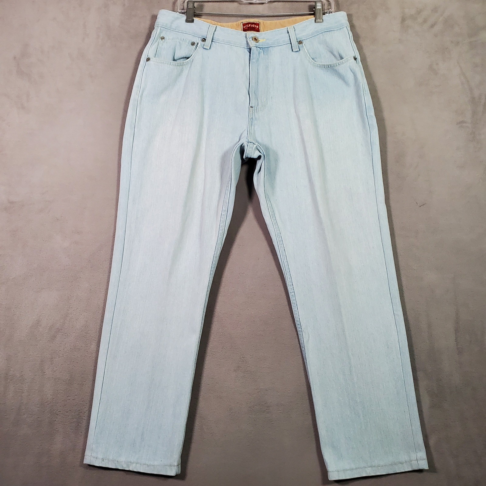 VTG Tommy Hilfiger Jeans Men 34x26.5 Light Blue Freedom Fit Red Label Skater 90s