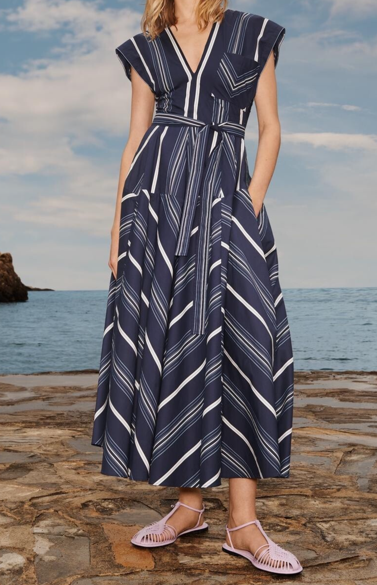 ZARA WOMAN MIDI LIMITED EDITION STRIPED GODET DRESS NAVY BLUE 3764/709/401  NEW | eBay