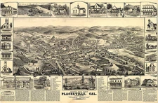 Panoramic Map of Placerville CA c1888 16x24