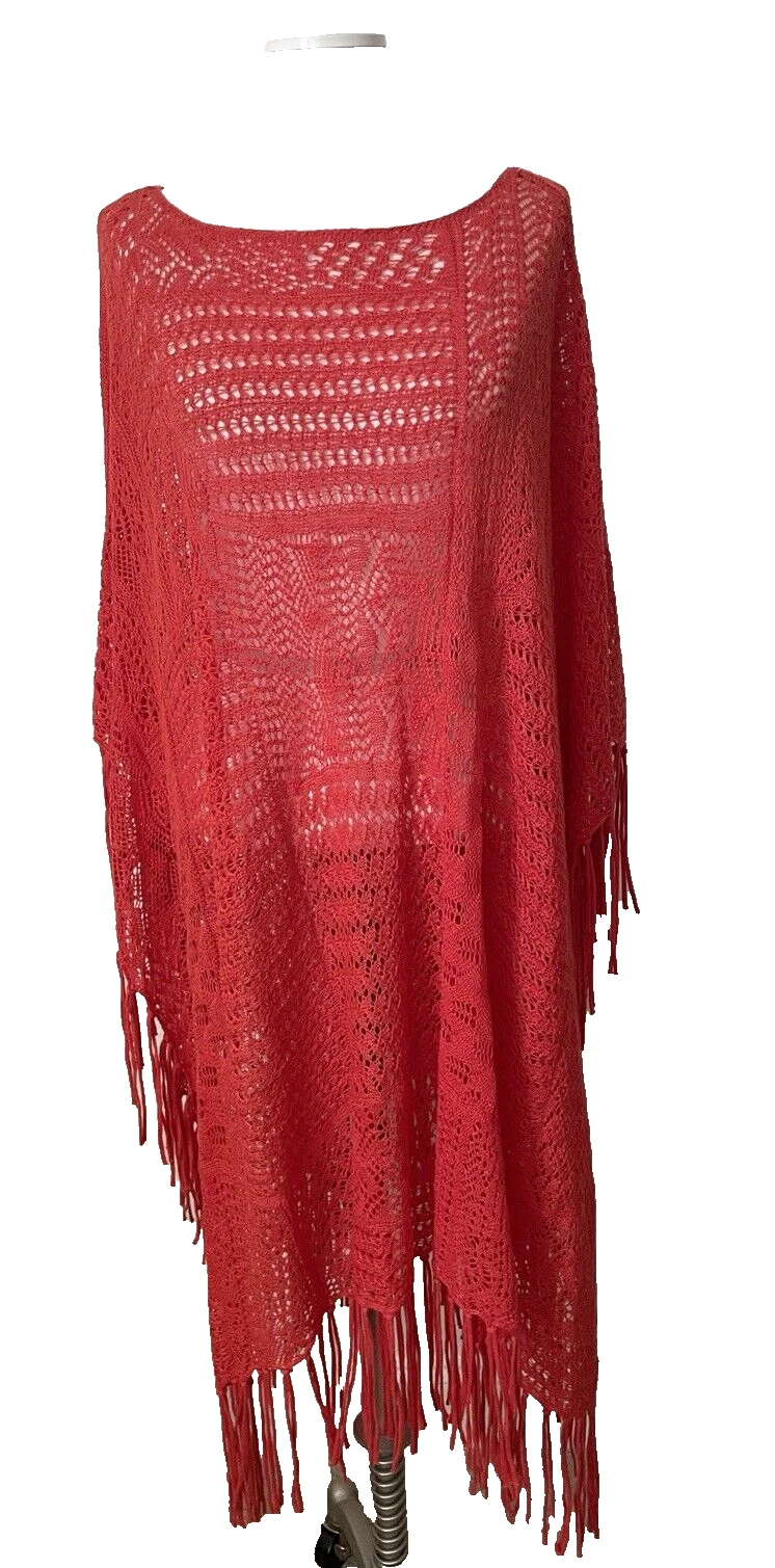 Ralph Lauren LRL Poncho Crochet Eyelet Cape Coverall Poppy Orange Boho NWT New