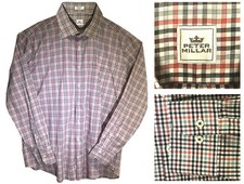 PETER MILLAR Men s Gingham Orange / Maroon / Gray / White Button Up Shirt sz XL