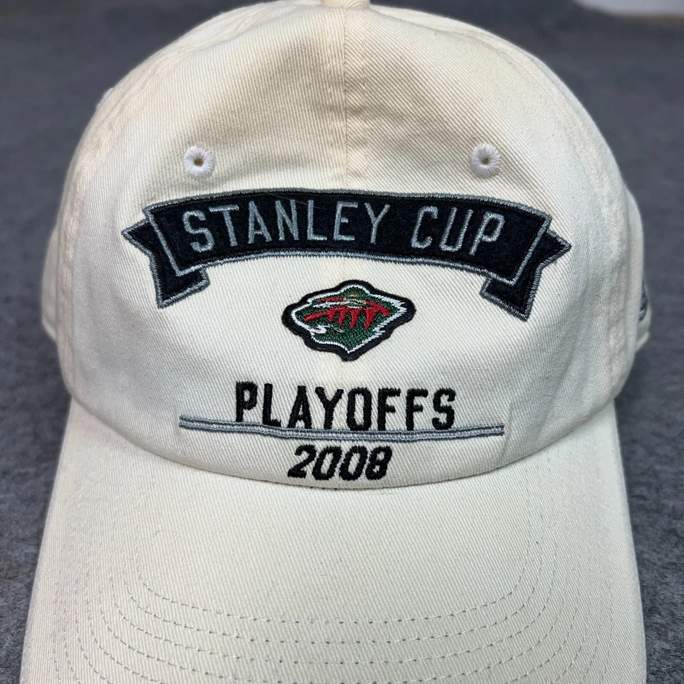 Minnesota Wild Mens Hat Strap Back Beige Playoffs 2008 Cap Hockey NHL Sports ^ - Image 2 of 4