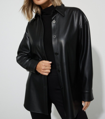 Joseph Ribkoff Womens Faux Leather Black Shirt Jacket Size M | eBay