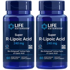Super R-Lipoic Acid 240mg R-ALA Bio-Enh Act. Lipoic Acid 2X60Caps Life Extension