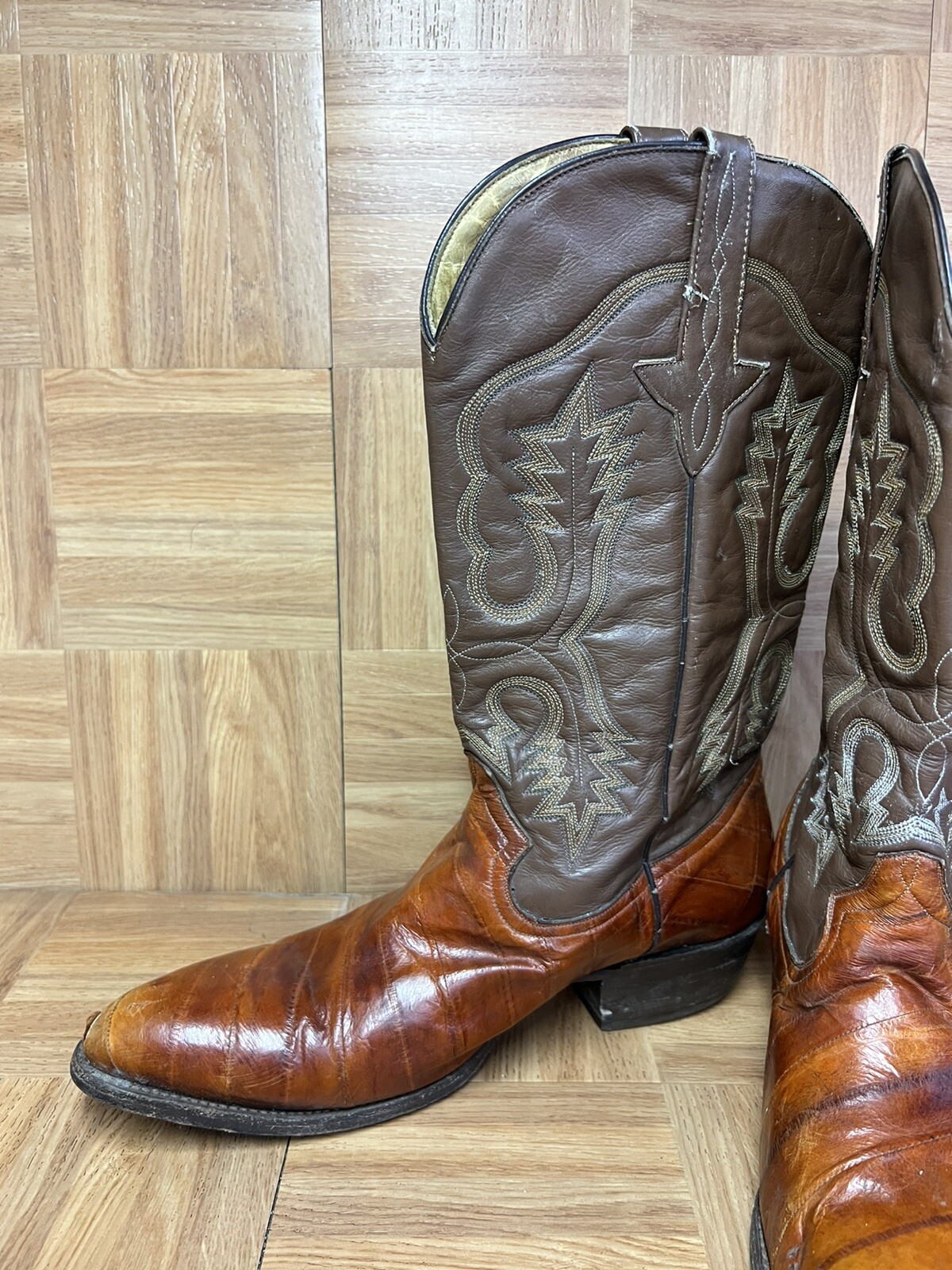 RARE🔥 VAQUERO Boots Brown Eel Leather Western Boots … Gem