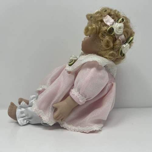 Porcelain Baby Doll Limited & Collectible Edition 8'" in Pink Dress, Blonde Hair - Picture 2 of 24