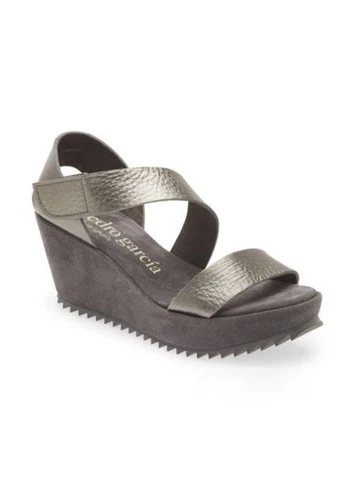 $600 PEDRO GARCIA FELY WEDGE SANDAL PLATFORM GREY LEATHER SUEDE 38 (DB37)