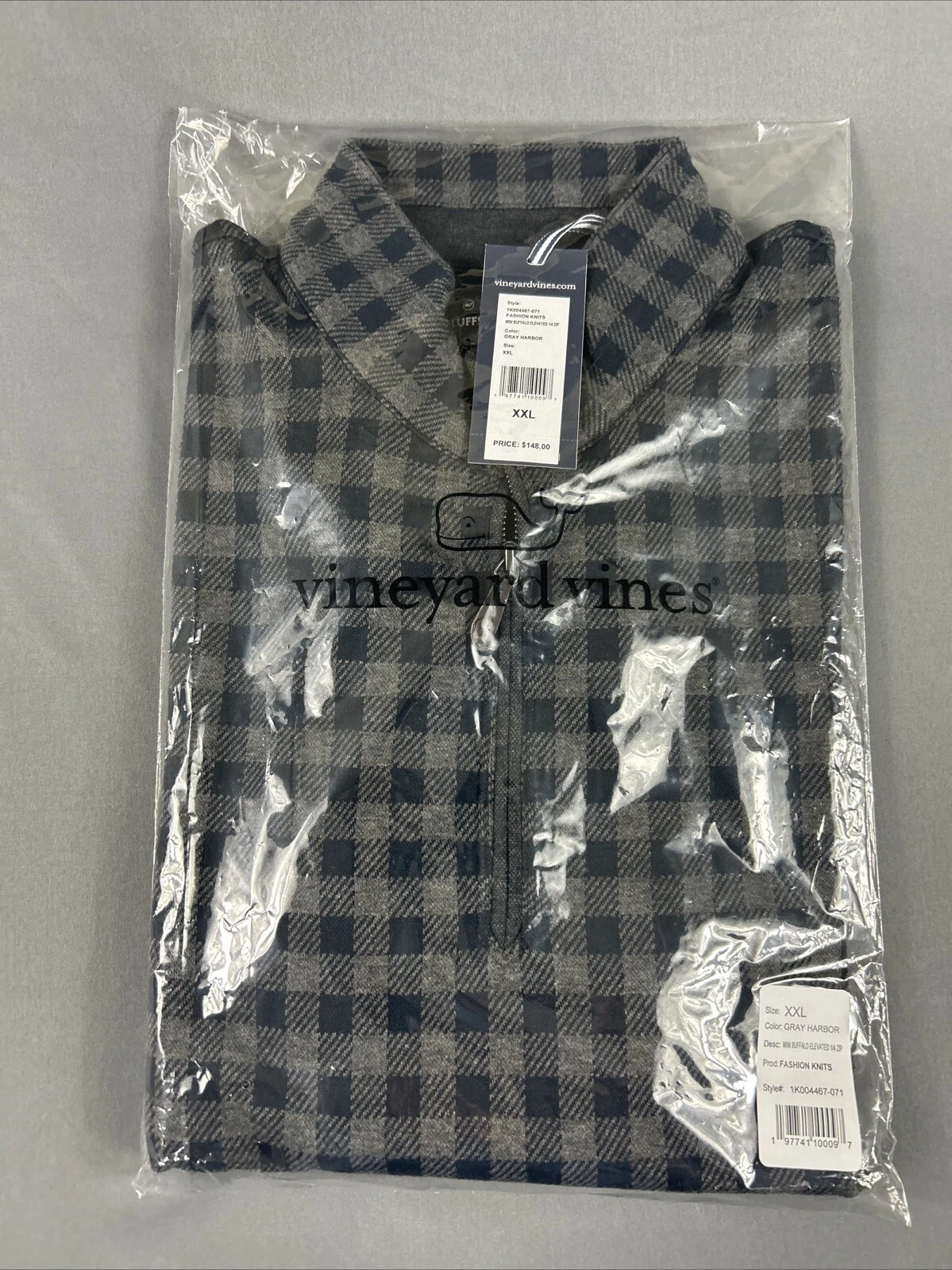 Vineyard Vines Golf Pullover Buffalo Bluffs Mini Checks 1/4 Zip XXL Gray $148
