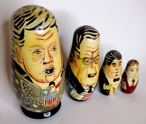 VTG Russian Wooden Nesting Dolls U.S. Presidential Election 1992 Clinton/Bush