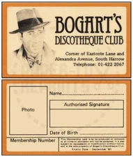 BOGART'S DISCOTHEQUE CLUB MEMBERSHIP CARD - VINTAGE REPRINT