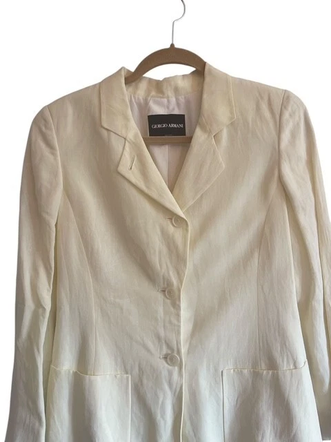 Giorgio Armani Mujer Talla 40 US 8 Blazer forrado de mezcla de viscosa y lino amarillo pálido Foto 2 de 4